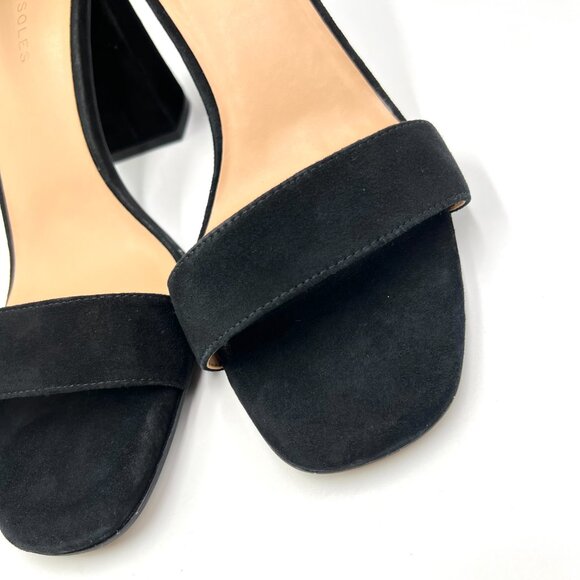 Aerosoles Womens Size 10 Landon Black Suede Leather Block Heels Sandals Shoes - Picture 5 of 13